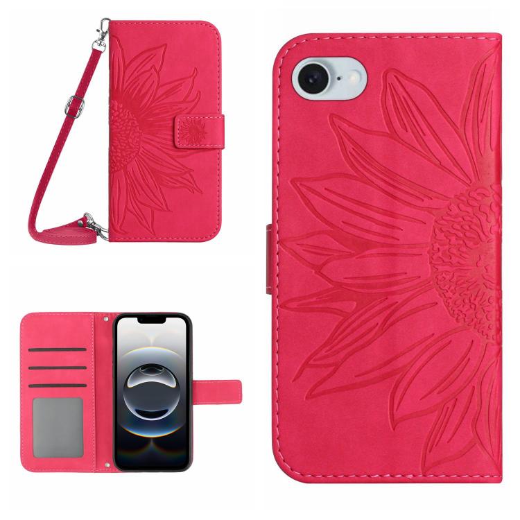 Skin Feel Sun Flower Embossed Flip Leather Phone Case with Lanyard, iPhone 16e, For iPhone 15 Pro Max