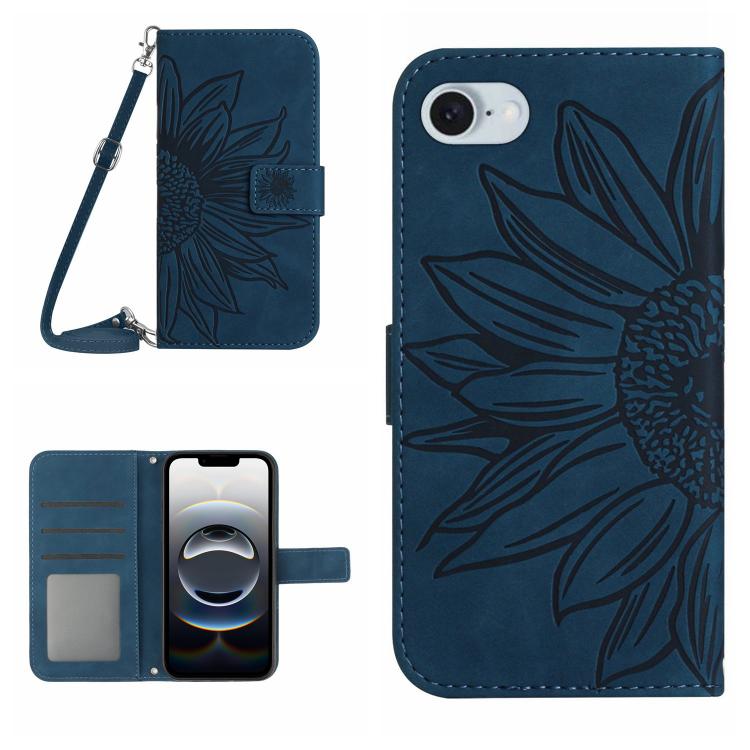Skin Feel Sun Flower Embossed Flip Leather Phone Case with Lanyard, For iPhone 16 Pro Max, For iPhone 16 Pro