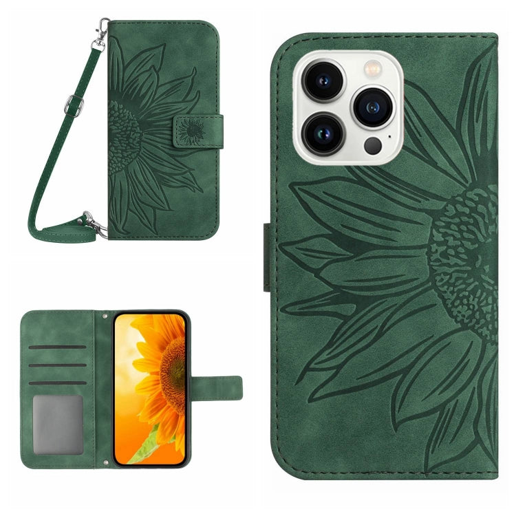 Skin Feel Sun Flower Embossed Flip Leather Phone Case with Lanyard, For iPhone 16 Pro, For iPhone 16 Plus
