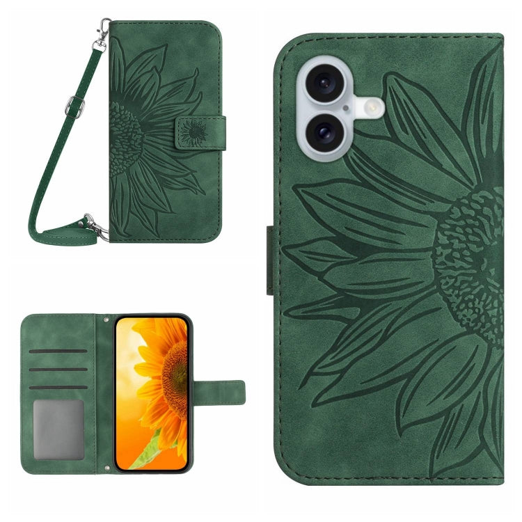 Skin Feel Sun Flower Embossed Flip Leather Phone Case with Lanyard, For iPhone 16 Pro, For iPhone 16 Plus