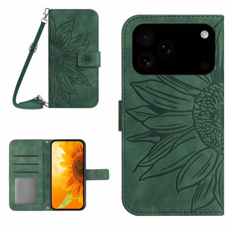 Skin Feel Sun Flower Embossed Flip Leather Phone Case with Lanyard, For iPhone 16 Pro Max, For iPhone 16 Pro