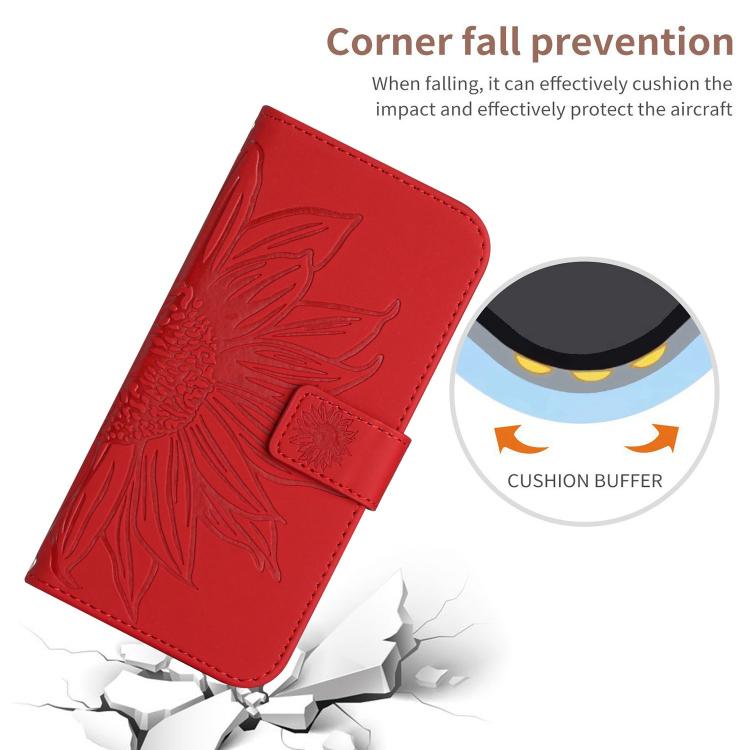 Skin Feel Sun Flower Embossed Flip Leather Phone Case with Lanyard, For iPhone 16 Plus, For iPhone 16