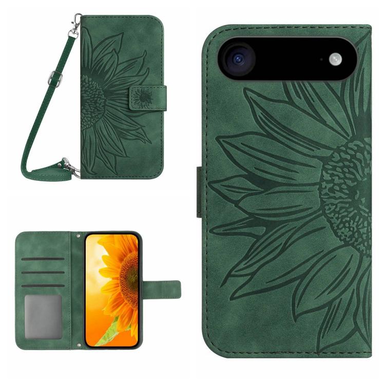 Skin Feel Sun Flower Embossed Flip Leather Phone Case with Lanyard, iPhone 16e, For iPhone 15 Pro Max