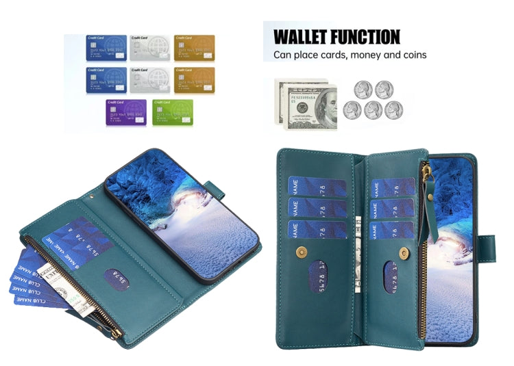 9 Card Slots Zipper Wallet Leather Flip Phone Case