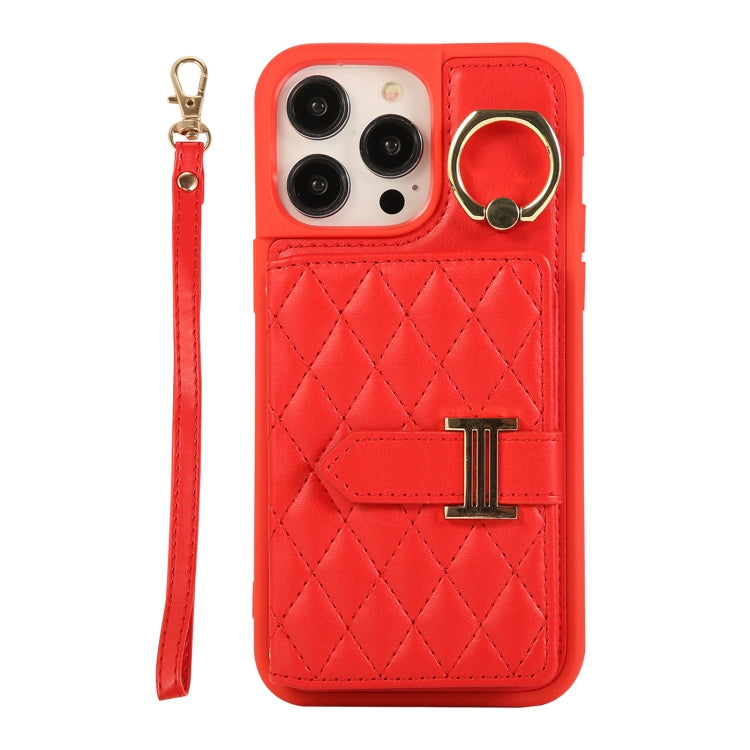 Horizontal Card Bag Ring Holder Phone Case with Dual Lanyard, For iPhone 14 Pro Max, For iPhone 13 Pro Max, For iPhone 13 Pro