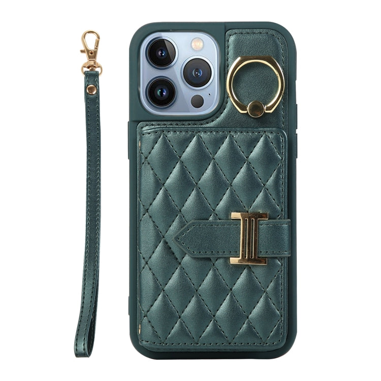 Horizontal Card Bag Ring Holder Phone Case with Dual Lanyard, For iPhone 14 Pro Max, For iPhone 13 Pro Max, For iPhone 13 Pro