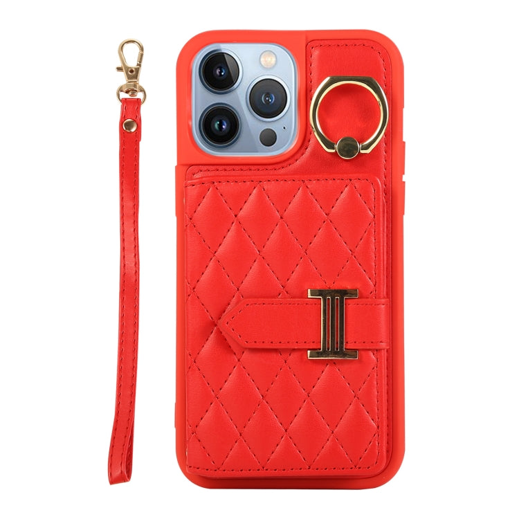 Horizontal Card Bag Ring Holder Phone Case with Dual Lanyard, For iPhone 14 Pro Max, For iPhone 13 Pro Max, For iPhone 13 Pro