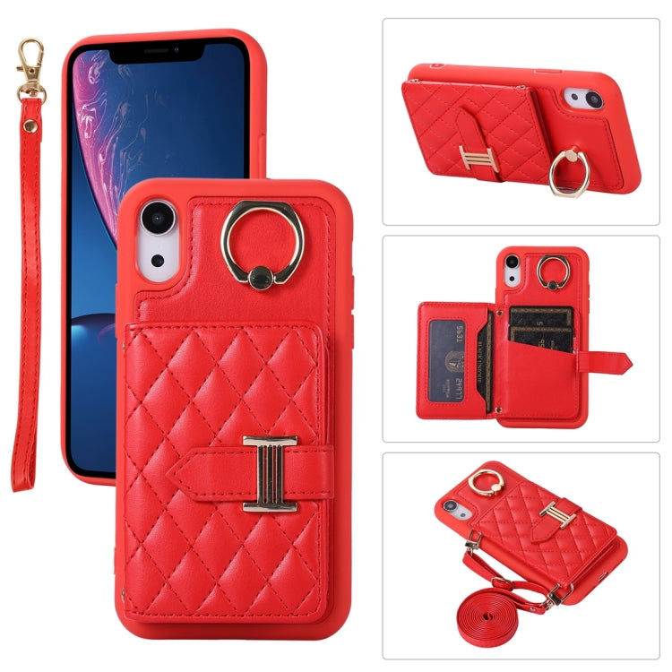 Horizontal Card Bag Ring Holder Phone Case with Dual Lanyard, For iPhone 11 Pro, For iPhone X / XS, For iPhone XR