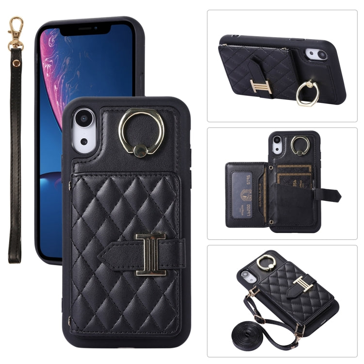 Horizontal Card Bag Ring Holder Phone Case with Dual Lanyard, For iPhone 11 Pro, For iPhone X / XS, For iPhone XR