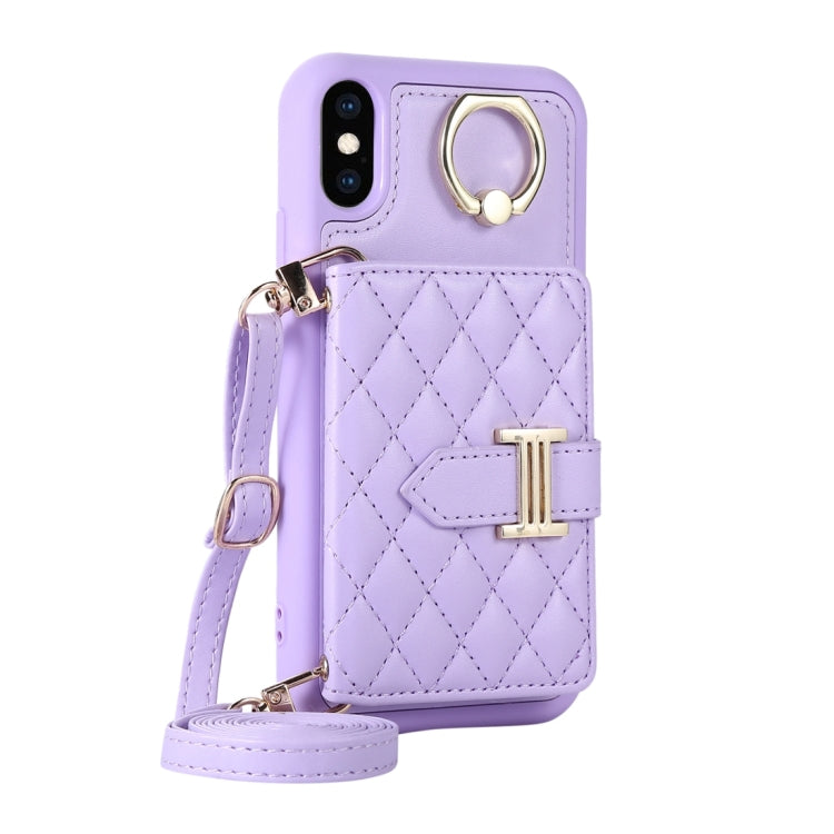 Horizontal Card Bag Ring Holder Phone Case with Dual Lanyard, For iPhone XS Max