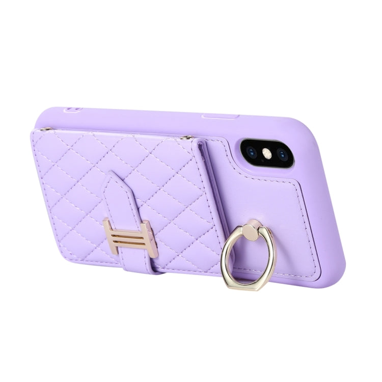 Horizontal Card Bag Ring Holder Phone Case with Dual Lanyard, For iPhone XS Max
