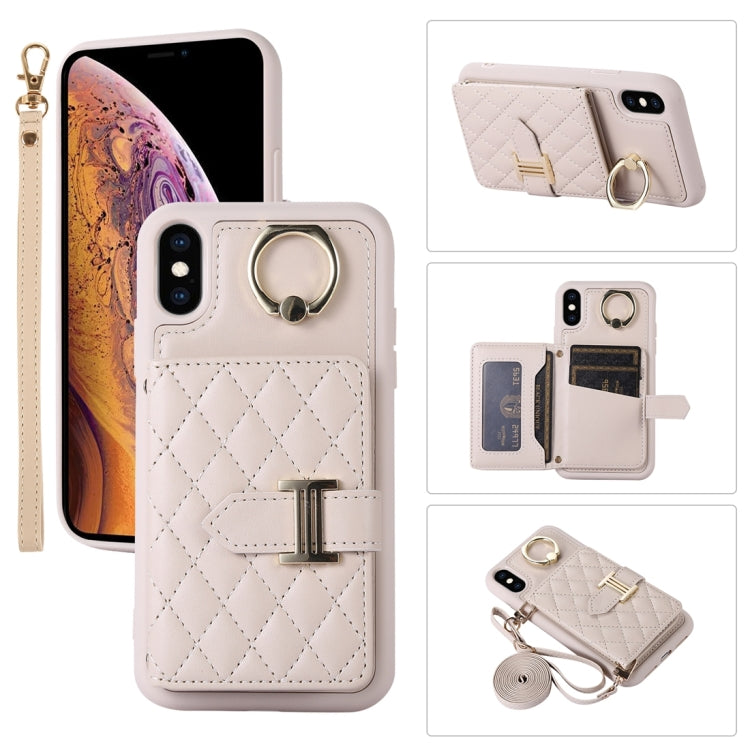 Horizontal Card Bag Ring Holder Phone Case with Dual Lanyard, For iPhone XS Max