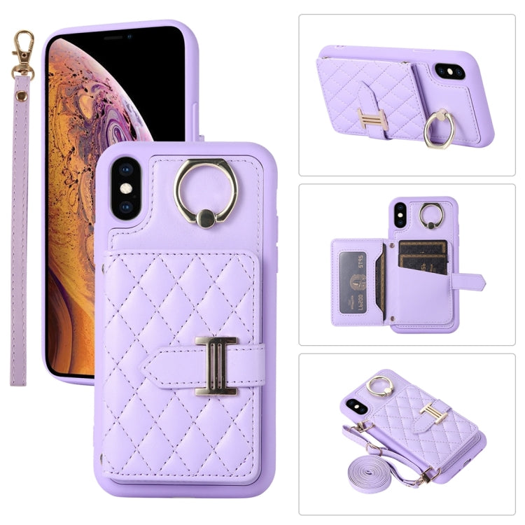 Horizontal Card Bag Ring Holder Phone Case with Dual Lanyard, For iPhone 11 Pro, For iPhone X / XS, For iPhone XR