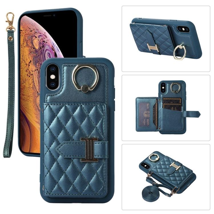 Horizontal Card Bag Ring Holder Phone Case with Dual Lanyard, For iPhone 11 Pro, For iPhone X / XS, For iPhone XR