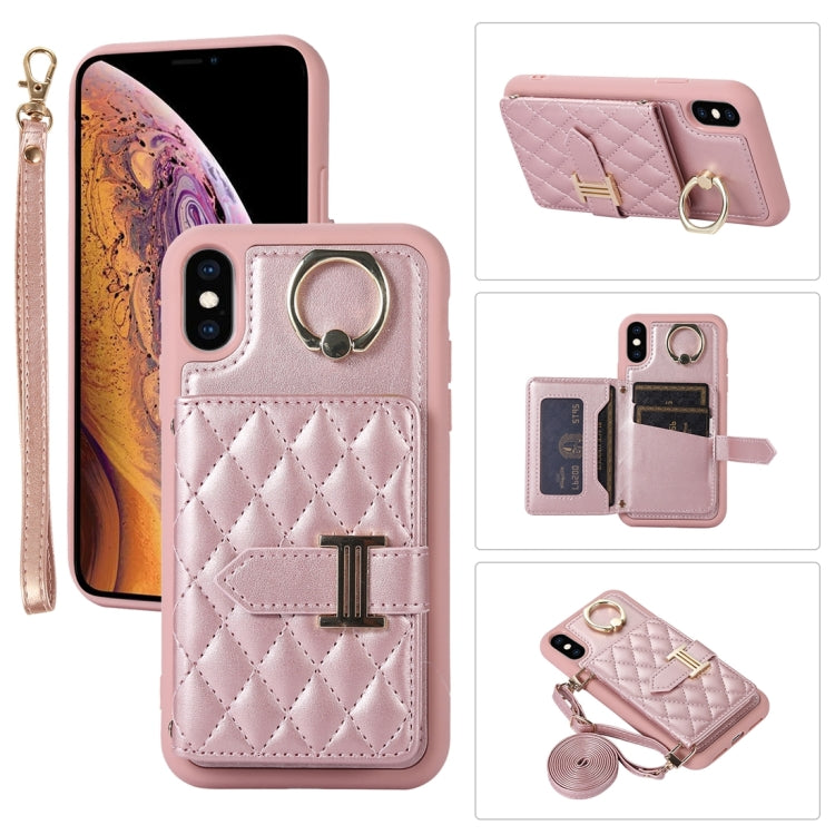 Horizontal Card Bag Ring Holder Phone Case with Dual Lanyard, For iPhone 11 Pro, For iPhone X / XS, For iPhone XR