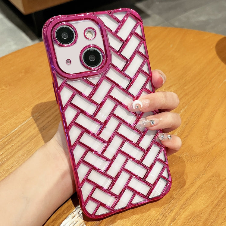 Woven Grid 3D Electroplating Laser Engraving Phone Case, For iPhone 14 Plus, For iPhone 14, For iPhone 14 Pro, For iPhone 14 Pro Max
