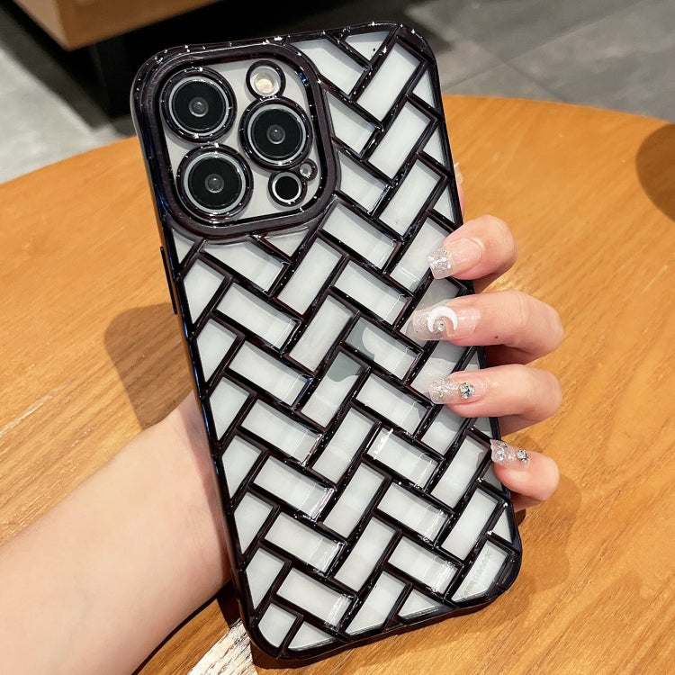 Woven Grid 3D Electroplating Laser Engraving Phone Case, For iPhone 14 Plus, For iPhone 14, For iPhone 14 Pro, For iPhone 14 Pro Max