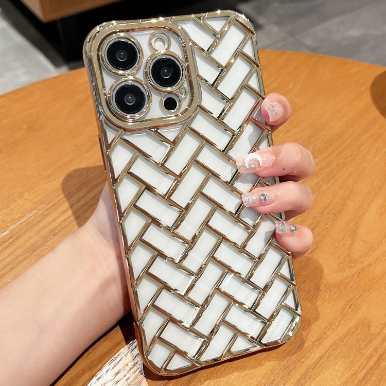 Woven Grid 3D Electroplating Laser Engraving Phone Case, For iPhone 14 Plus, For iPhone 14, For iPhone 14 Pro, For iPhone 14 Pro Max