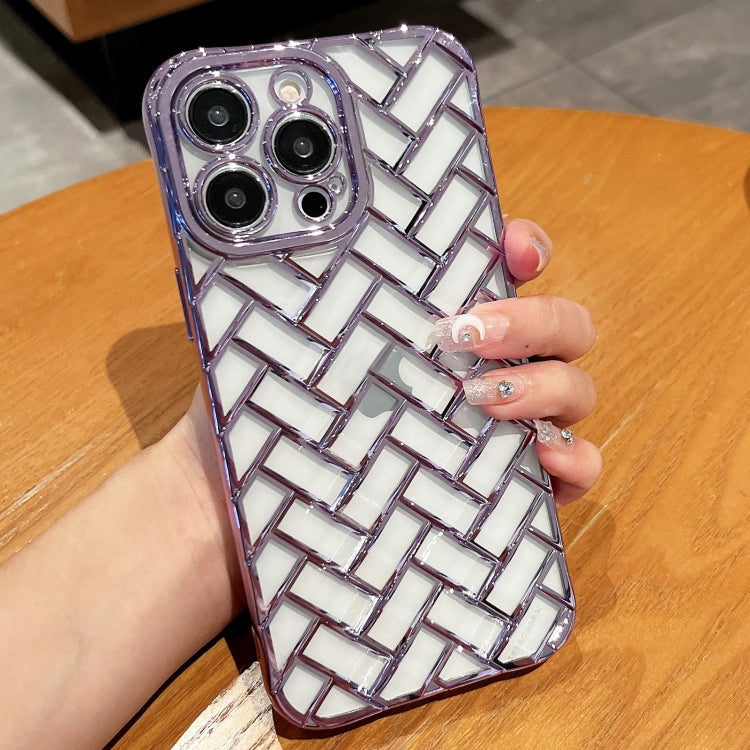 Woven Grid 3D Electroplating Laser Engraving Phone Case, For iPhone 13 Pro Max, For iPhone 13 Pro, For iPhone 13, For iPhone 12