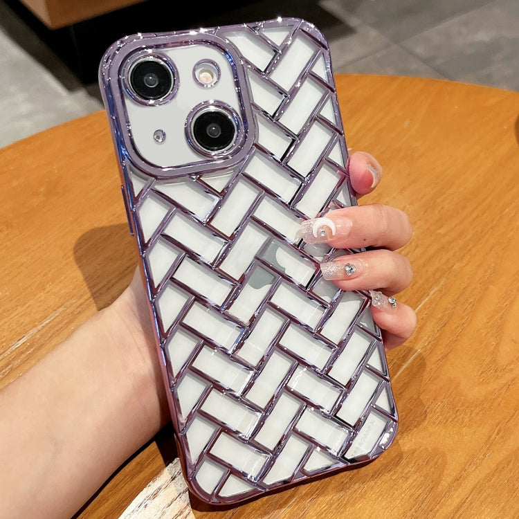 Woven Grid 3D Electroplating Laser Engraving Phone Case, For iPhone 13 Pro Max, For iPhone 13 Pro, For iPhone 13, For iPhone 12