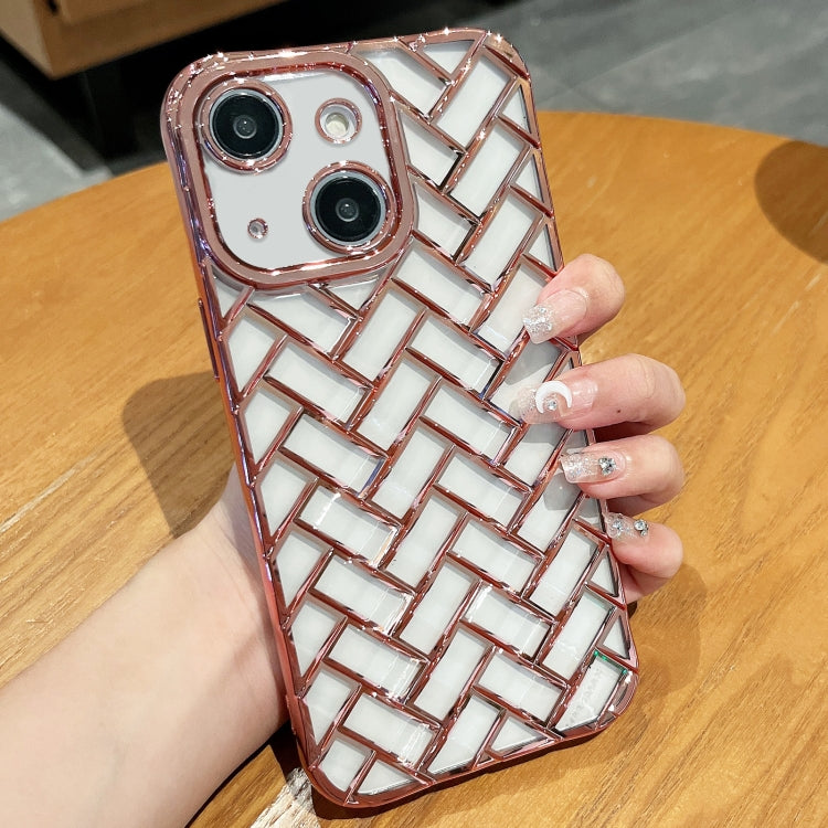 Woven Grid 3D Electroplating Laser Engraving Phone Case, For iPhone 13 Pro Max, For iPhone 13 Pro, For iPhone 13, For iPhone 12