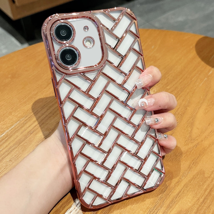 Woven Grid 3D Electroplating Laser Engraving Phone Case, For iPhone 13 Pro Max, For iPhone 13 Pro, For iPhone 13, For iPhone 12
