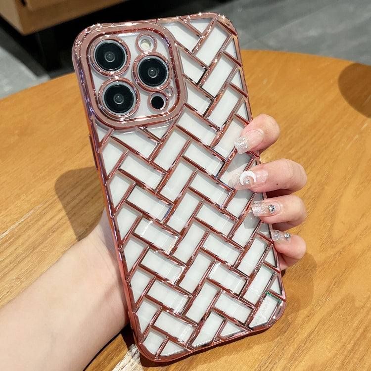 Woven Grid 3D Electroplating Laser Engraving Phone Case, For iPhone 13 Pro Max, For iPhone 13 Pro, For iPhone 13, For iPhone 12