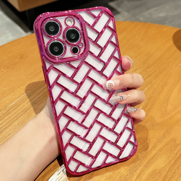 Woven Grid 3D Electroplating Laser Engraving Phone Case, For iPhone 13 Pro Max, For iPhone 13 Pro, For iPhone 13, For iPhone 12