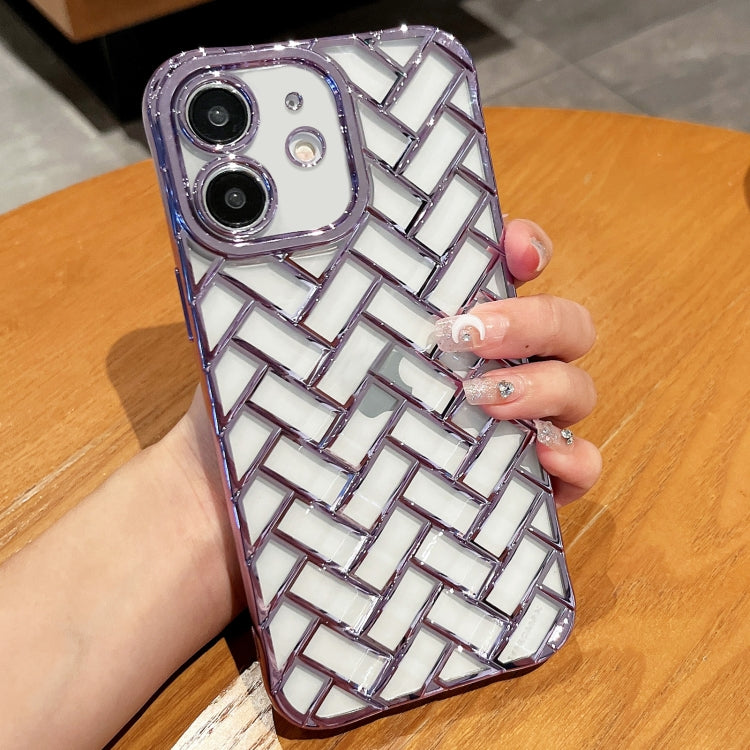 Woven Grid 3D Electroplating Laser Engraving Phone Case, For iPhone 12 Pro Max, For iPhone 12 Pro, For iPhone 11