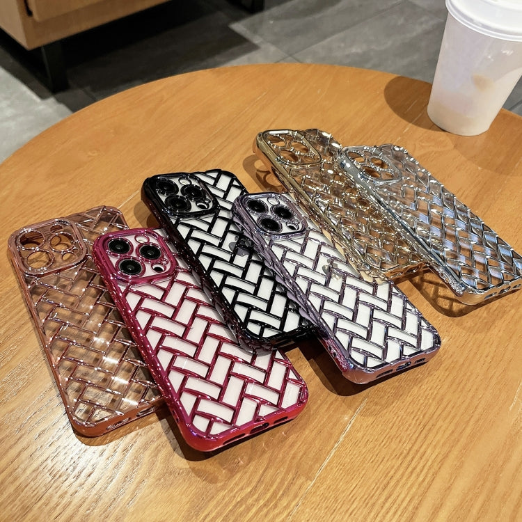Woven Grid 3D Electroplating Laser Engraving Phone Case, For iPhone 14 Plus, For iPhone 14, For iPhone 14 Pro, For iPhone 14 Pro Max