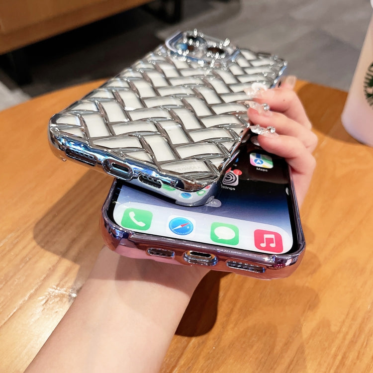 Woven Grid 3D Electroplating Laser Engraving Phone Case, For iPhone 14 Plus, For iPhone 14, For iPhone 14 Pro, For iPhone 14 Pro Max