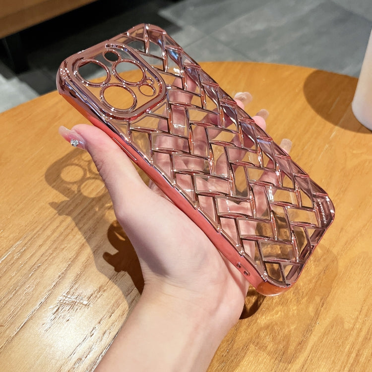 Woven Grid 3D Electroplating Laser Engraving Phone Case, For iPhone 13 Pro Max, For iPhone 13 Pro, For iPhone 13, For iPhone 12