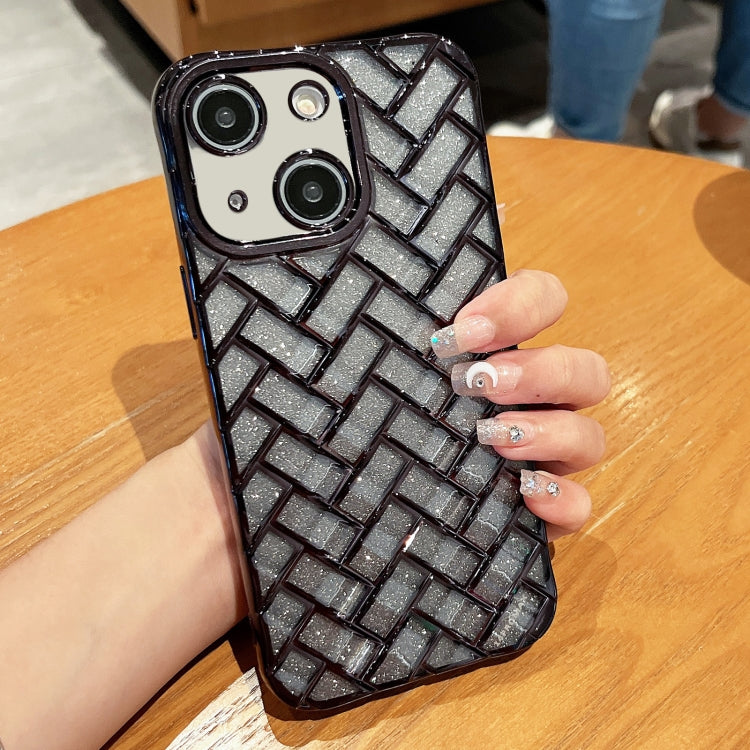 Woven Grid 3D Electroplating Laser Engraving Glitter Paper Phone Case, For iPhone 14 Plus, For iPhone 14, For iPhone 14 Pro, For iPhone 14 Pro Max