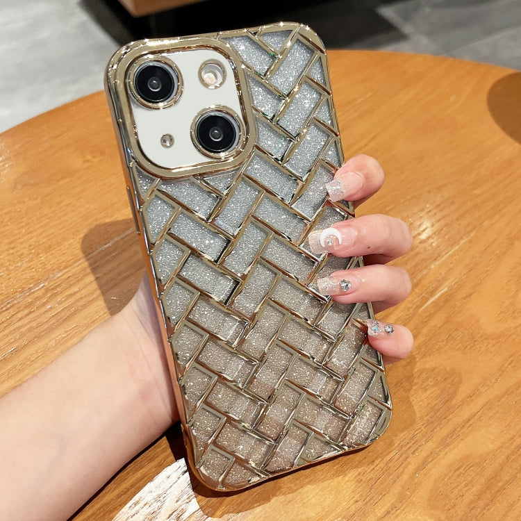 Woven Grid 3D Electroplating Laser Engraving Glitter Paper Phone Case, For iPhone 14 Plus, For iPhone 14, For iPhone 14 Pro, For iPhone 14 Pro Max
