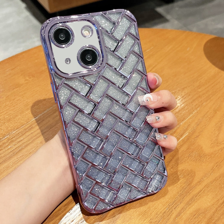 Woven Grid 3D Electroplating Laser Engraving Glitter Paper Phone Case, For iPhone 14 Plus, For iPhone 14, For iPhone 14 Pro, For iPhone 14 Pro Max