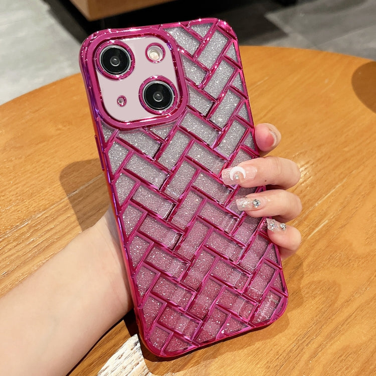 Woven Grid 3D Electroplating Laser Engraving Glitter Paper Phone Case, For iPhone 14 Plus, For iPhone 14, For iPhone 14 Pro, For iPhone 14 Pro Max