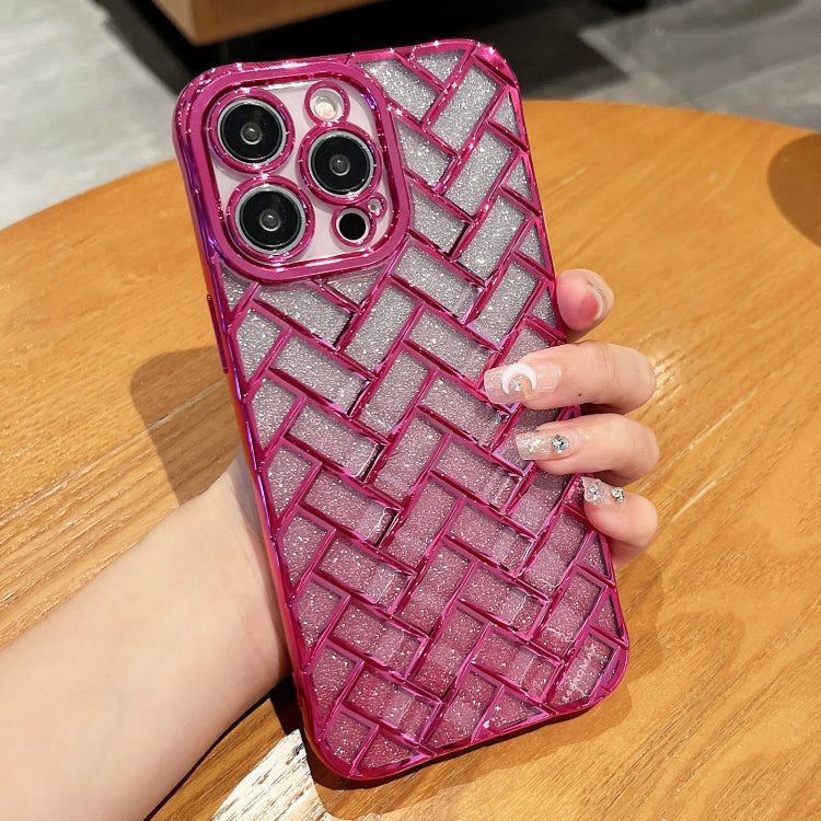 Woven Grid 3D Electroplating Laser Engraving Glitter Paper Phone Case, For iPhone 14 Plus, For iPhone 14, For iPhone 14 Pro, For iPhone 14 Pro Max