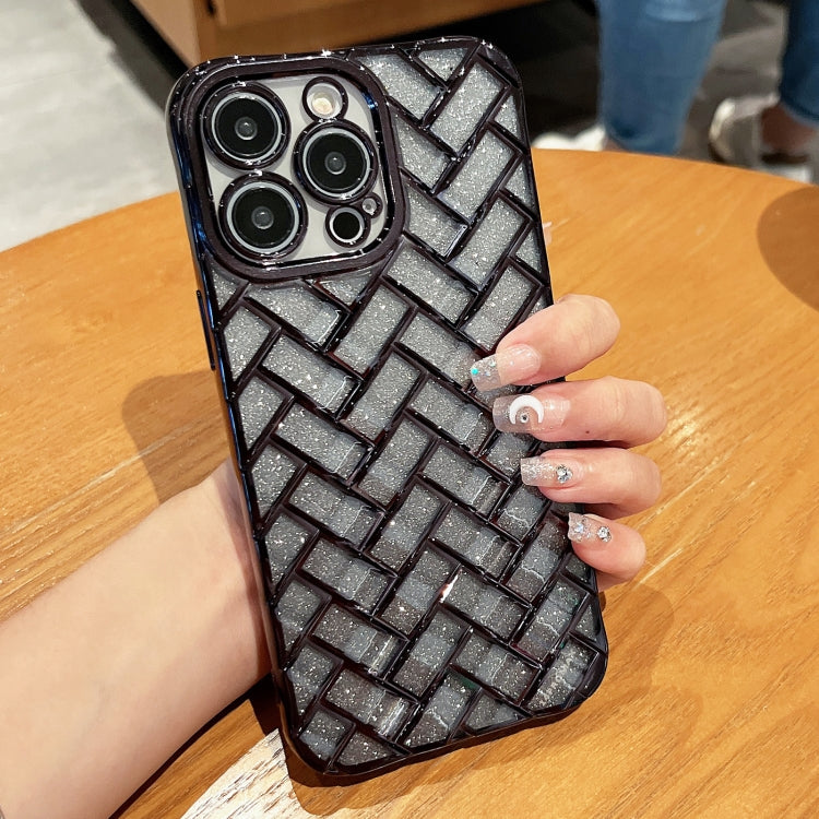 Woven Grid 3D Electroplating Laser Engraving Glitter Paper Phone Case, For iPhone 14 Plus, For iPhone 14, For iPhone 14 Pro, For iPhone 14 Pro Max