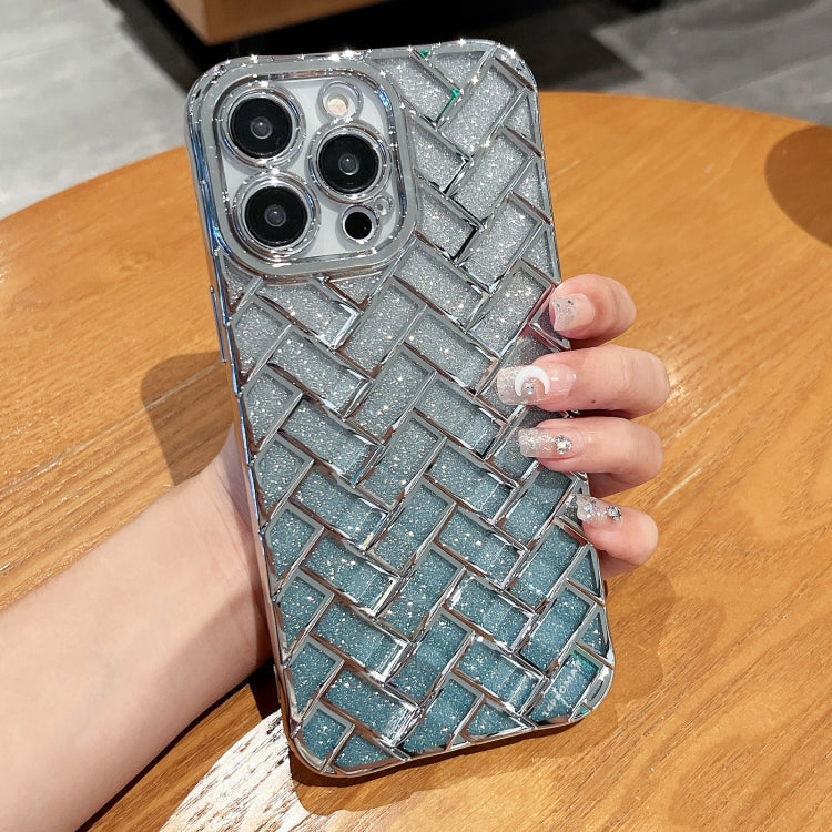 Woven Grid 3D Electroplating Laser Engraving Glitter Paper Phone Case, For iPhone 14 Plus, For iPhone 14, For iPhone 14 Pro, For iPhone 14 Pro Max