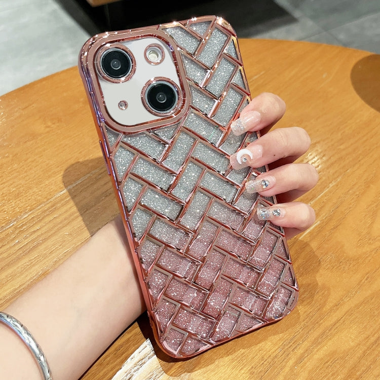Woven Grid 3D Electroplating Laser Engraving Glitter Paper Phone Case, For iPhone 13 Pro Max, For iPhone 13 Pro, For iPhone 13, For iPhone 12