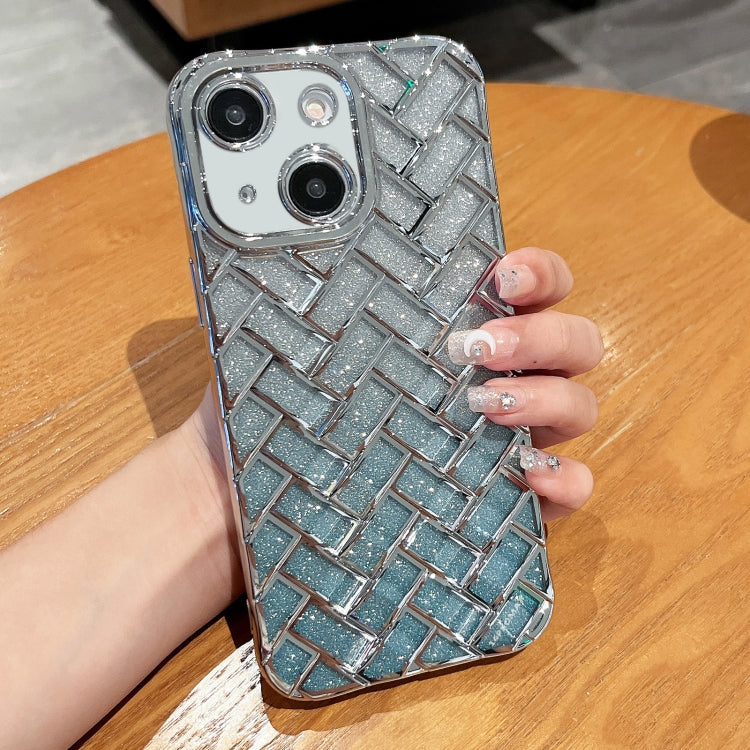 Woven Grid 3D Electroplating Laser Engraving Glitter Paper Phone Case, For iPhone 13 Pro Max, For iPhone 13 Pro, For iPhone 13, For iPhone 12