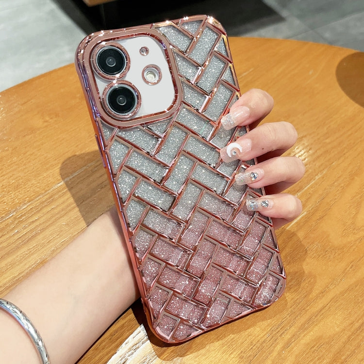 Woven Grid 3D Electroplating Laser Engraving Glitter Paper Phone Case, For iPhone 13 Pro Max, For iPhone 13 Pro, For iPhone 13, For iPhone 12