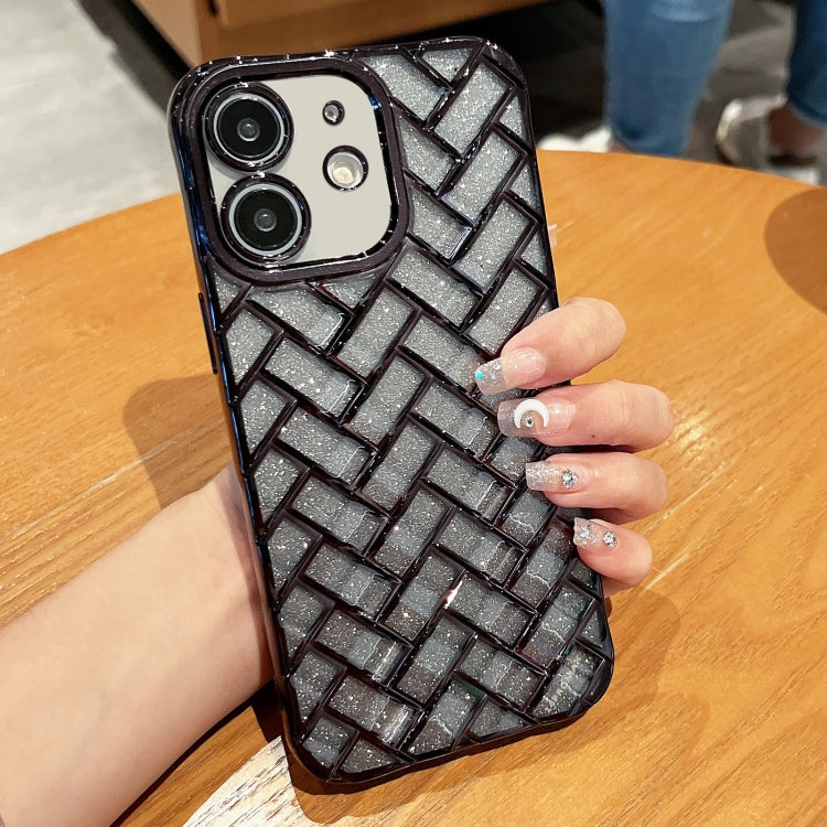 Woven Grid 3D Electroplating Laser Engraving Glitter Paper Phone Case, For iPhone 13 Pro Max, For iPhone 13 Pro, For iPhone 13, For iPhone 12