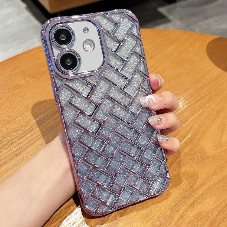 Woven Grid 3D Electroplating Laser Engraving Glitter Paper Phone Case, For iPhone 13 Pro Max, For iPhone 13 Pro, For iPhone 13, For iPhone 12