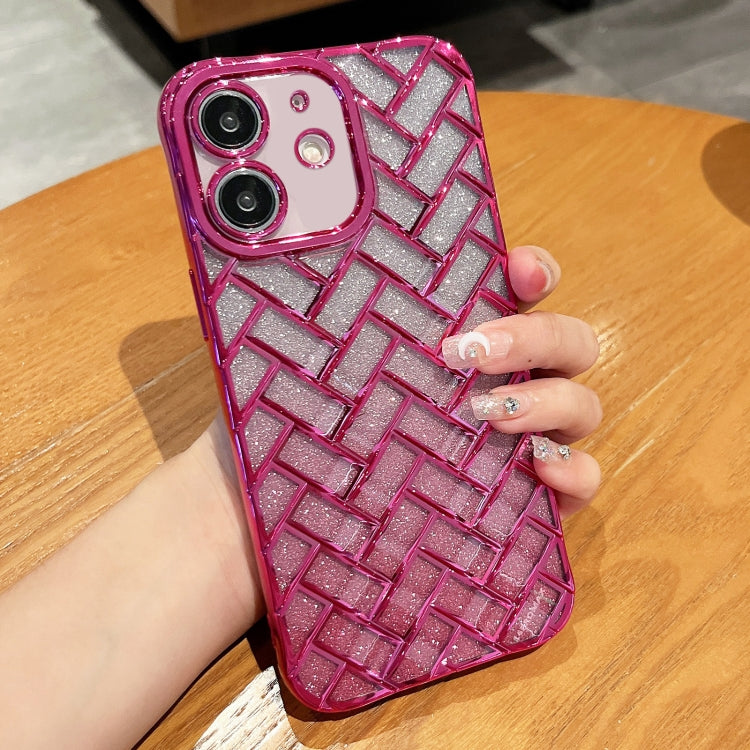 Woven Grid 3D Electroplating Laser Engraving Glitter Paper Phone Case, For iPhone 13 Pro Max, For iPhone 13 Pro, For iPhone 13, For iPhone 12