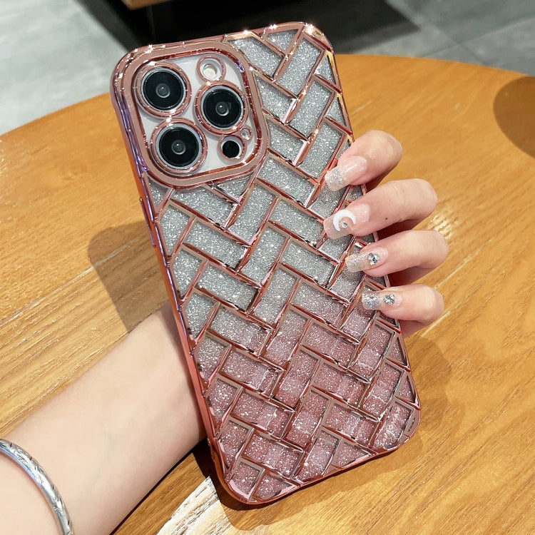Woven Grid 3D Electroplating Laser Engraving Glitter Paper Phone Case, For iPhone 12 Pro Max, For iPhone 12 Pro, For iPhone 11