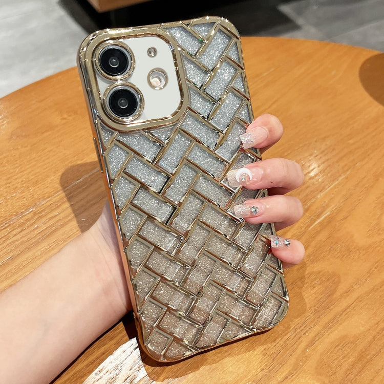 Woven Grid 3D Electroplating Laser Engraving Glitter Paper Phone Case, For iPhone 12 Pro Max, For iPhone 12 Pro, For iPhone 11