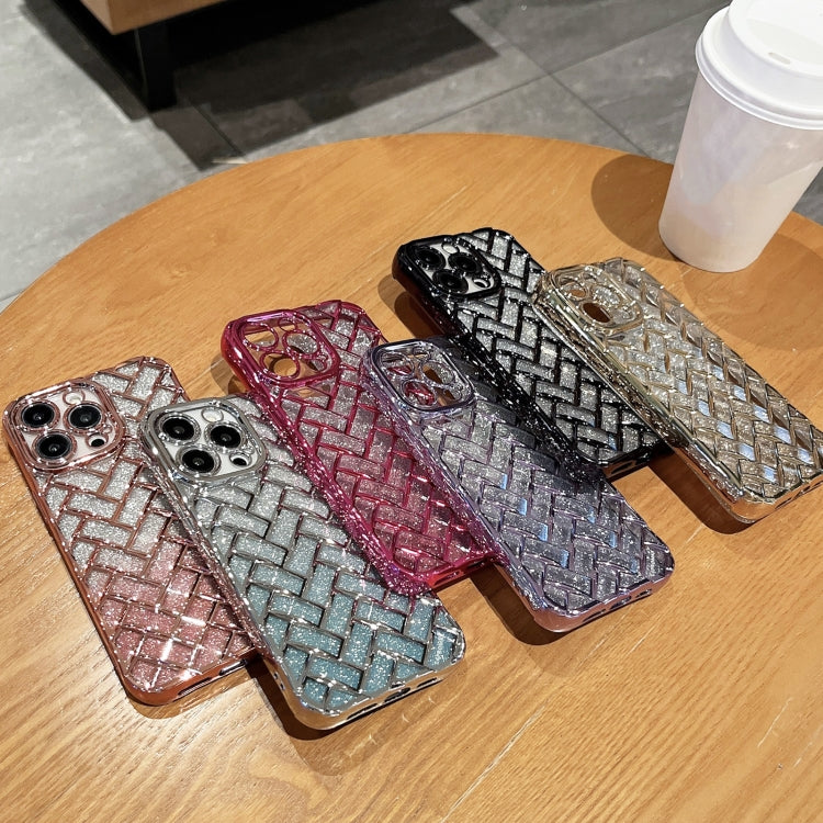 Woven Grid 3D Electroplating Laser Engraving Glitter Paper Phone Case, For iPhone 13 Pro Max, For iPhone 13 Pro, For iPhone 13, For iPhone 12