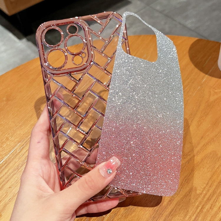 Woven Grid 3D Electroplating Laser Engraving Glitter Paper Phone Case, For iPhone 14 Plus, For iPhone 14, For iPhone 14 Pro, For iPhone 14 Pro Max