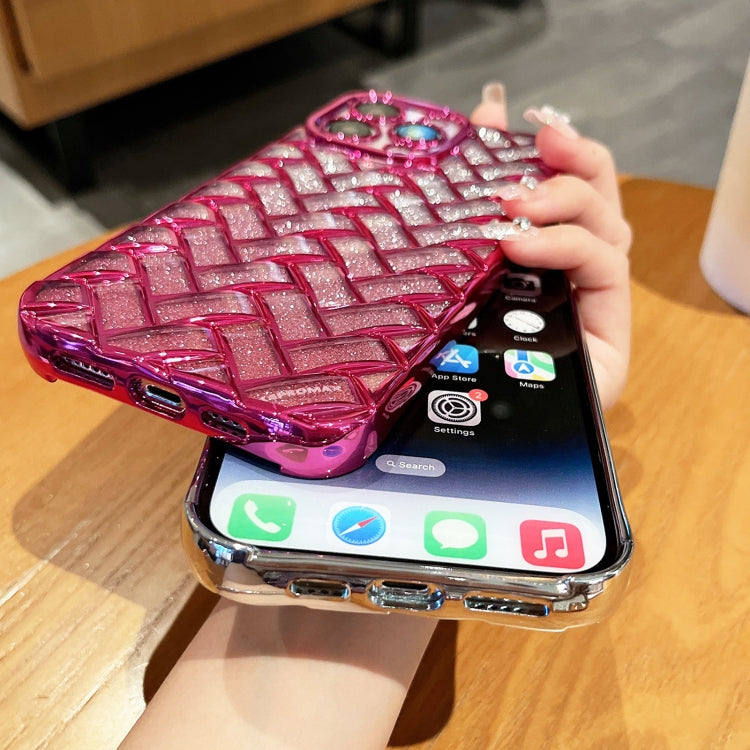 Woven Grid 3D Electroplating Laser Engraving Glitter Paper Phone Case, For iPhone 14 Plus, For iPhone 14, For iPhone 14 Pro, For iPhone 14 Pro Max